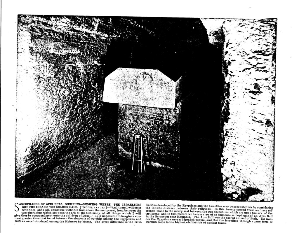 SARCOPHAGUS OF APIS BULL, MEMPHIS—SHOWING WHERE THE ISRAELITES GOT THE IDEA OF THE GOLDEN CALF. [Exodus, xxv: 22.]