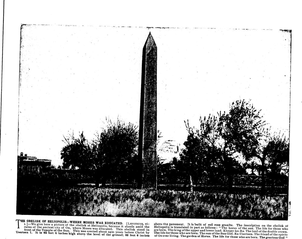 THE OBELISK OF HELIOPOLIS—WHERE MOSES WAS EDUCATED. [Leviticus, vi: 1.]