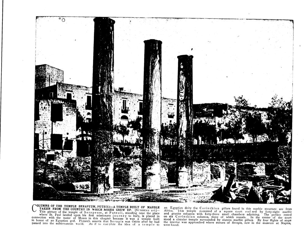 COLUMNS OF THE TEMPLE SERAPEUM, PUTEOLI—A TEMPLE BUILT OF MARBLE TAKEN FROM THE COUNTRY IN WHICH MOSES GREW UP. [NUMBERS xvi.]
