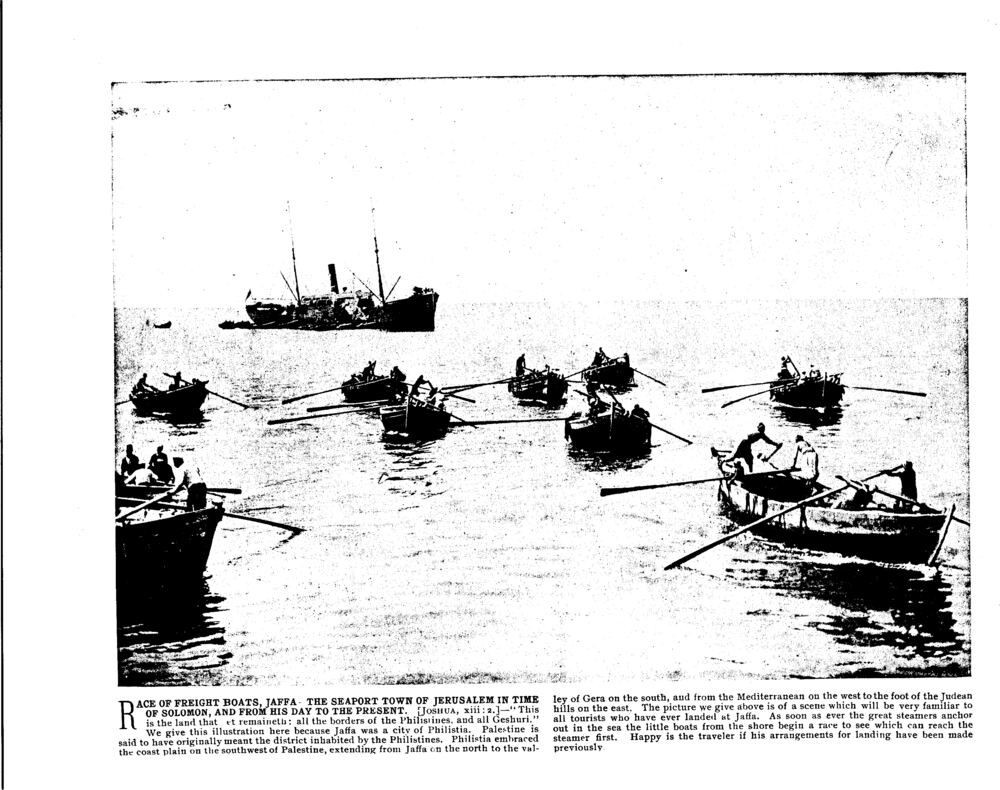 RACE OF FREIGHT BOATS, JAFFA—THE SEAPORT TOWN OF JERUSALEM IN TIME OF SOLOMON, AND FROM HIS DAY TO THE PRESENT. [Joshua, xiii: 2.]