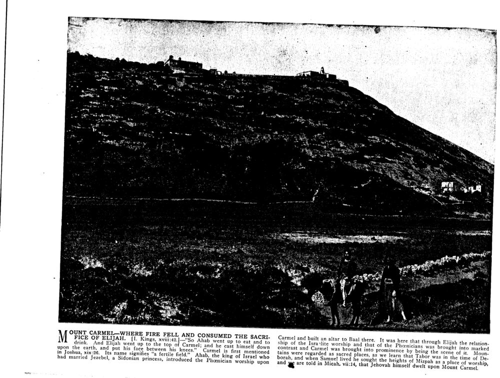 MOUNT CARMEL—WHERE FIRE FELL AND CONSUMED THE SACRIFICE OF ELIJAH. [I. Kings, xviii:42.]