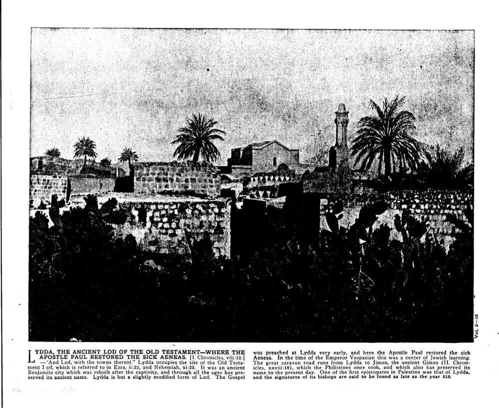 LYDDA, THE ANCIENT LOD OF THE OLD TESTAMENT—WHERE THE APOSTLE PAUL RESTORED THE SICK AENEAS. [I. Chronicles, viii:12.]