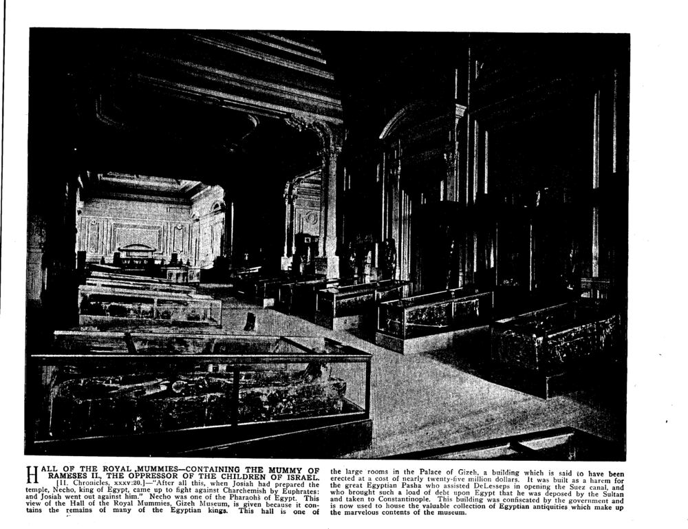 HALL OF THE ROYAL MUMMIES—CONTAINING THE MUMMY OF RAMESES II., THE OPPRESSOR OF THE CHILDREN OF ISRAEL. [II. Chronicles, xxxv:20.]
