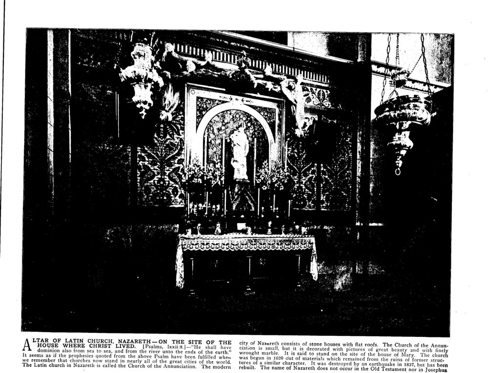 ALTAR OF LATIN CHURCH, NAZARETH—ON THE SITE OF THE HOUSE WHERE CHRIST LIVED. [Psalms, lxxii:8.]