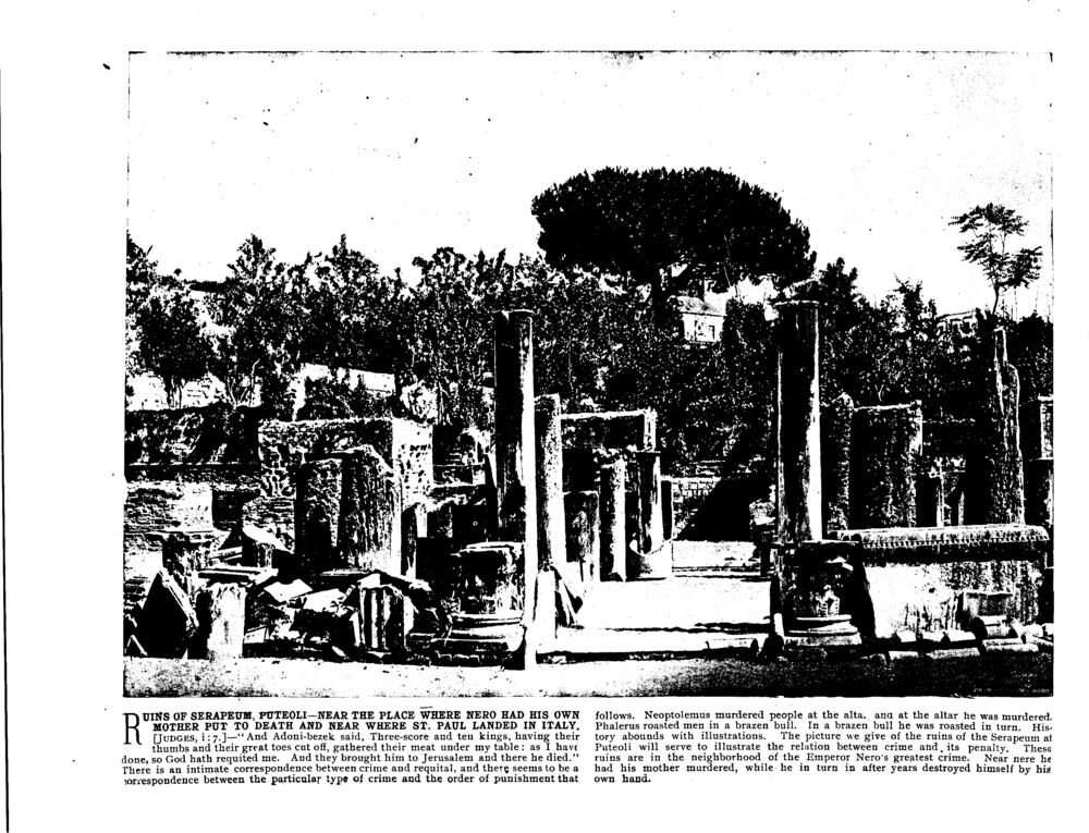 RUINS OF SERAPEUM, PUTEOLI—NEAR THE PLACE WHERE NERO HAD HIS OWN MOTHER PUT TO DEATH AND NEAR WHERE ST. PAUL LANDED IN ITALY. [Judges, i:7.]