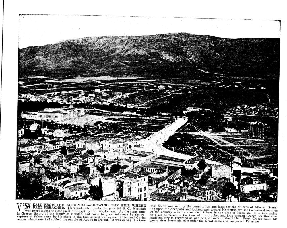 VIEW EAST FROM THE ACROPOLIS—SHOWING THE HILL WHERE ST. PAUL PREACHED. [Jeremiah, xlviii.]