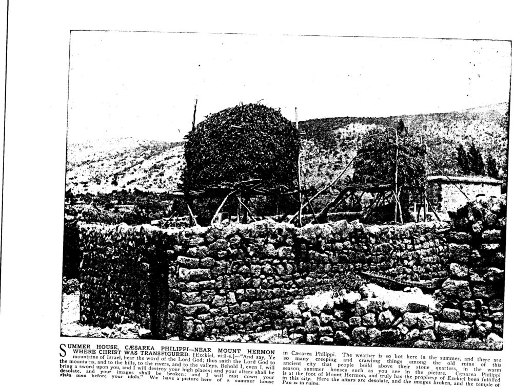 SUMMER HOUSE, CÆSAREA PHILIPPI—NEAR MOUNT HERMON WHERE CHRIST WAS TRANSFIGURED. [Ezekiel, vi:3-4.]