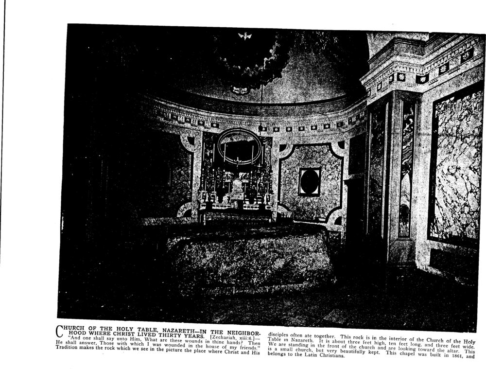 CHURCH OF THE HOLY TABLE, NAZARETH—IN THE NEIGHBORHOOD WHERE CHRIST LIVED THIRTY YEARS. [Zechariah, xiii:6.]