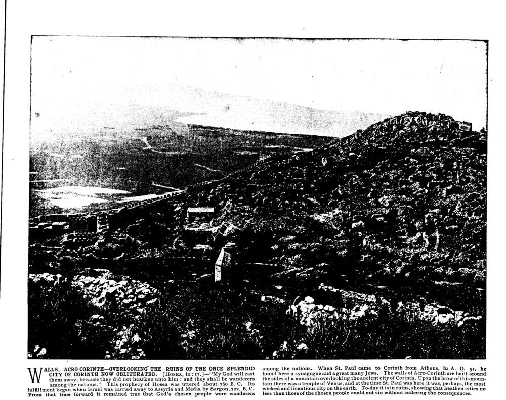 WALLS, ACRO-CORINTH—OVERLOOKING THE RUINS OF THE ONCE SPLENDID CITY OF CORINTH NOW OBLITERATED. [Hosea, ix: 17.]