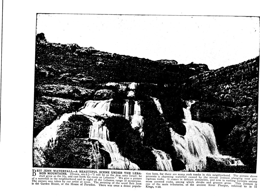 BEIT JENN WATERFALL—A BEAUTIFUL SCENE UNDER THE LEBANON MOUNTAINS. [Hosea, xiv:5.]