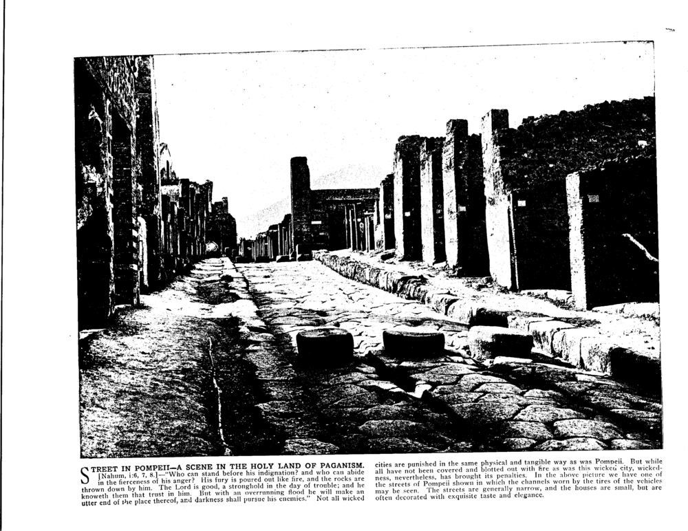 STREET IN POMPEII—A SCENE IN THE HOLY LAND OF PAGANISM. [Nahum, i:6, 7, 8.]