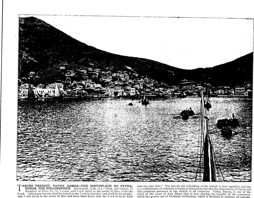 TAKING FREIGHT, VATHY, SAMOS—THE BIRTHPLACE OF PYTHAGORAS, THE PHILOSOPHER. [Zechariah, ii:10, 11.]