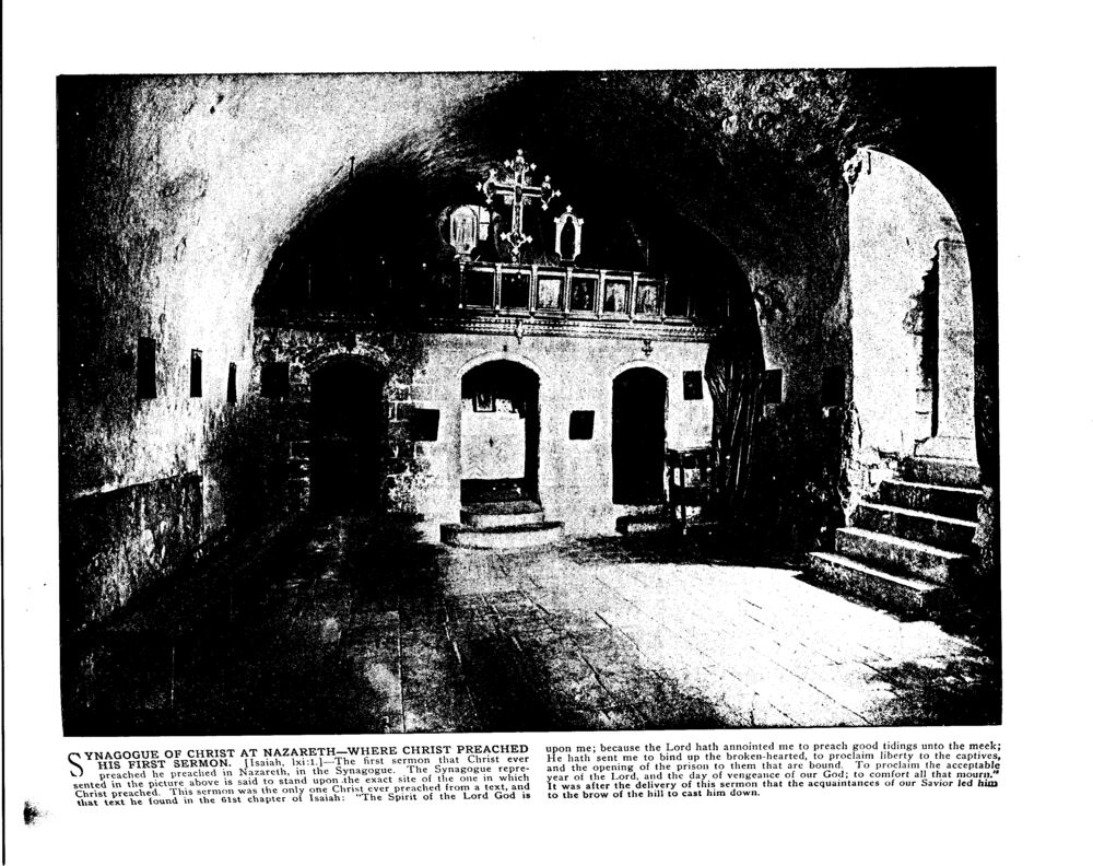 SYNAGOGUE OF CHRIST AT NAZARETH—WHERE CHRIST PREACHED HIS FIRST SERMON. [Isaiah, lxi:1.]